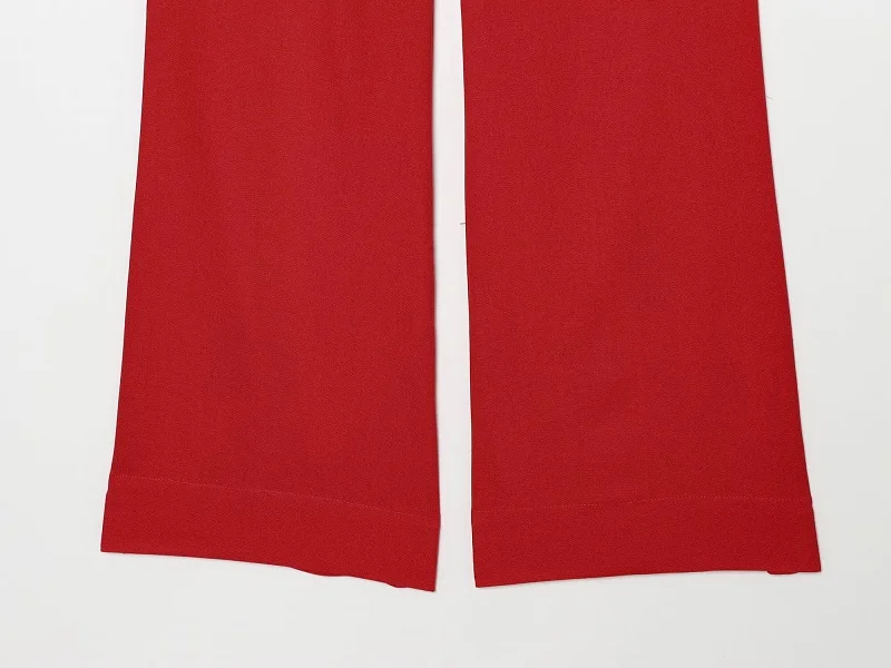 MUJER Rotes Gerades Hosen-Set 2-teilig Damen Sommer Niedrige Taille Damenhosen-Anzug Neckholder Crop Top Damen-Outfit Urlaubshose – Detail 15