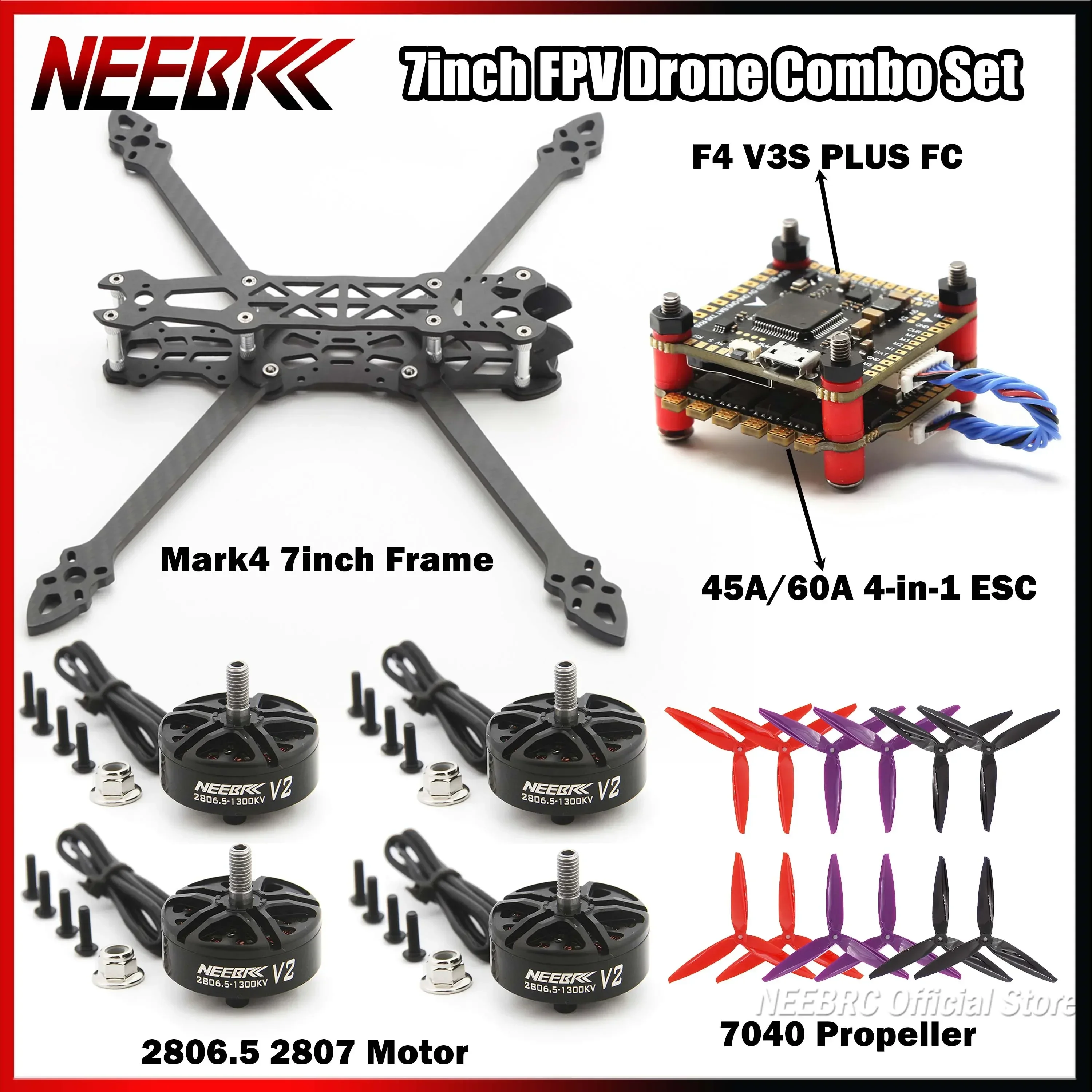 Mark4 7inch 295mm Carbon RC FPV Racing Drone DIY Fiber Frame F4 V3S FC Flight Controller 2806.5 Motor 45A 60A BLS ESC Combo Part