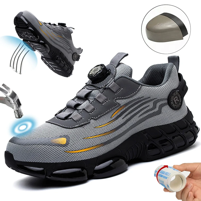 Steel Toe Protection Shoes Rotating Button Work Shoes Men Anti-Smash Anti-Puncture Safety Boots Air Cushion Men's Sports Shoes