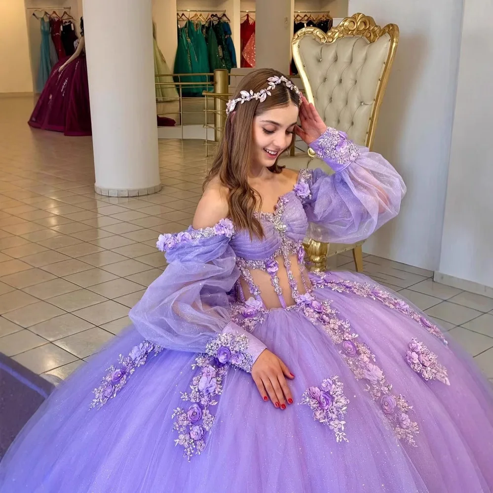 

Cross-Border One-oulder Evening Gown with Fluffy Skirt And Bubble Sves for Birthday Parties And Banquets