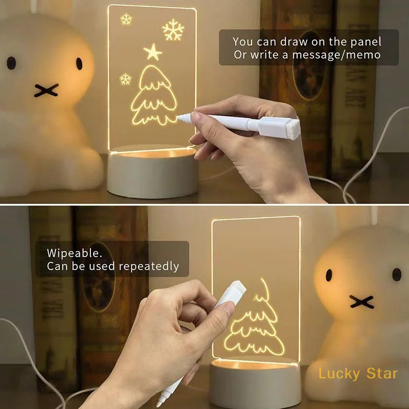 1 PC 3D Night Light DIY Writing Board Acrylic Intelligent White Base With Handwriting Pen Message Board Creative Gift Transparen
