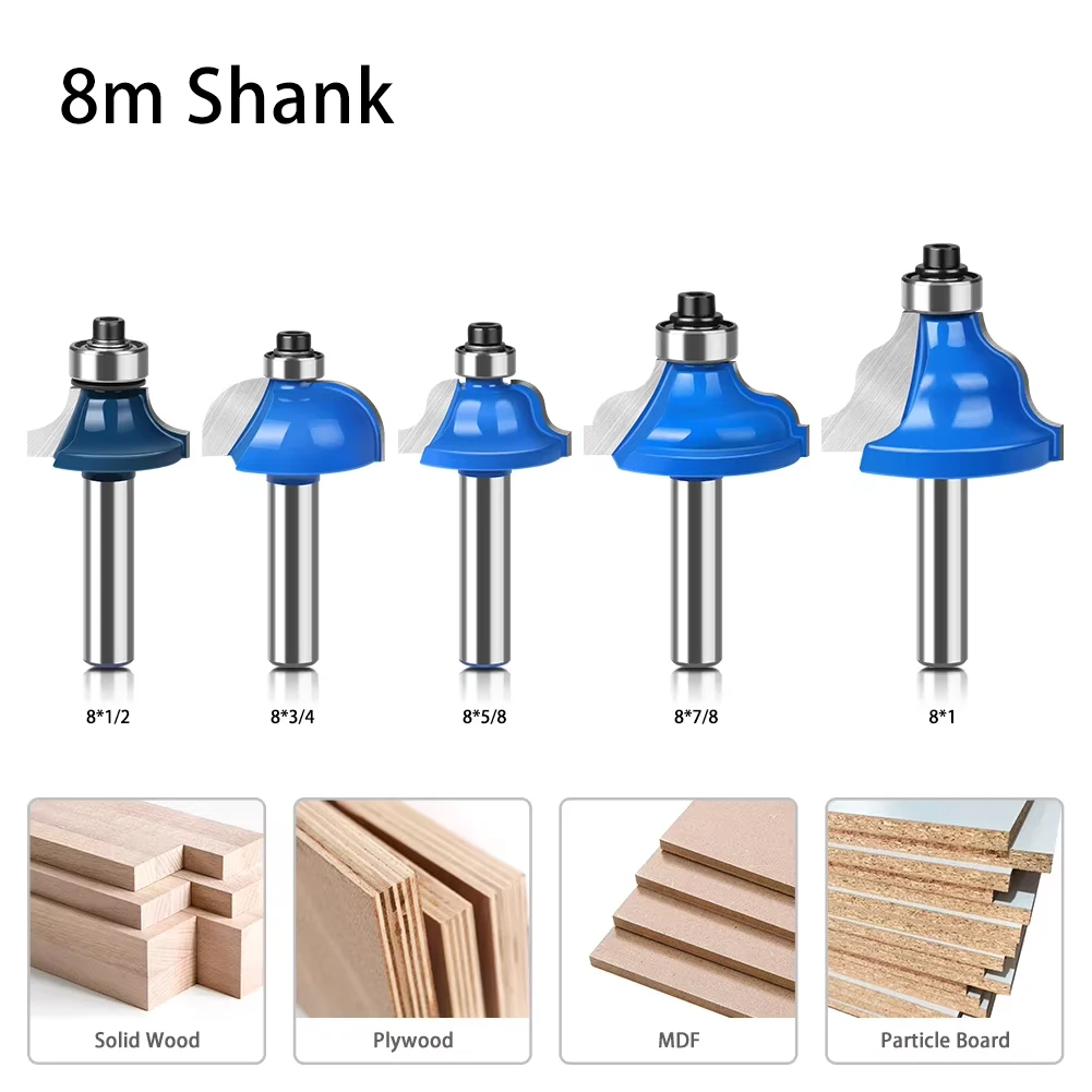 8-mm-Schaftfräser für Holz, zur dekorativen Kantenprofilierung auf Trimmer- und Graviermaschinen.