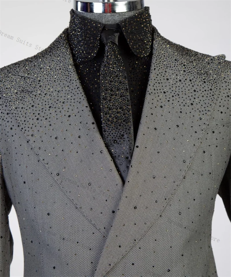 Ensemble de costume gris pour hommes, 2 pièces, Blazer + pantalon, pierres de luxe, veste de bureau formelle personnalisée, Tuxedos de mariage pour marié, manteau en coton