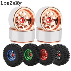 1.0 Inch Aluminum Alloy Beadlock Wheel Hub Rims w/ Tires For RC Crawler Car Axial 1/24 SCX24 AX24 1/18 TRX4M Wheels Upgrade Part