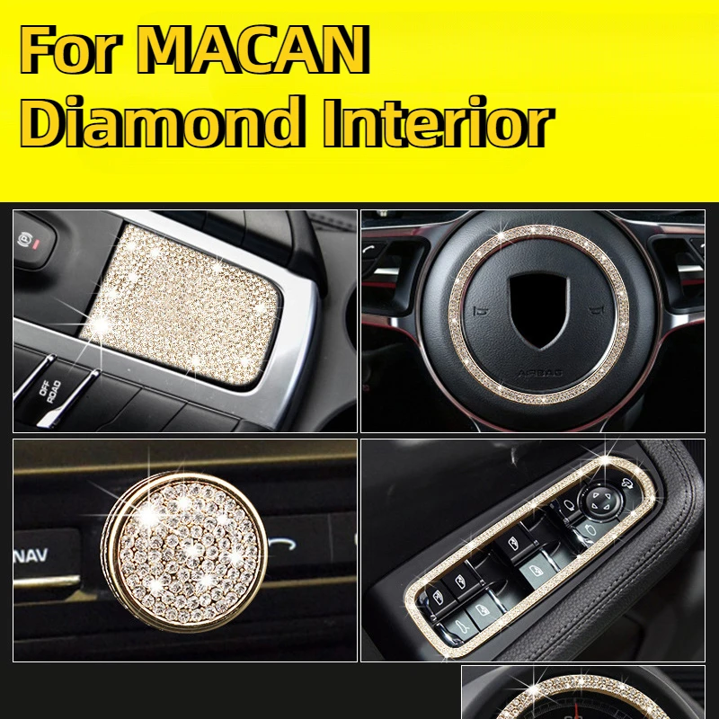 Suitable For Porsche Macan Diamond-Encrusted Stickers, Car Modification Interior Decoration Supplies And Accessories