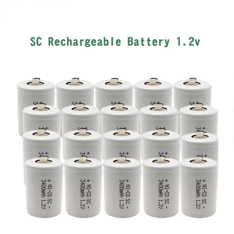 15/18/24pcs SC 1.2V 3400mAh Rechargeable Battery Sc Sub C Ni-cd Cell Batteries with Welding Tabs for Electric Drill Screwdriver