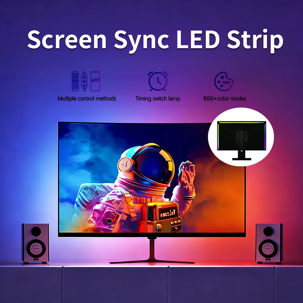 

Screen RGB LED Strip Silicone Flexible Easy to Stick Light Strip for the Back of Computer Game Room Decorative Background Light