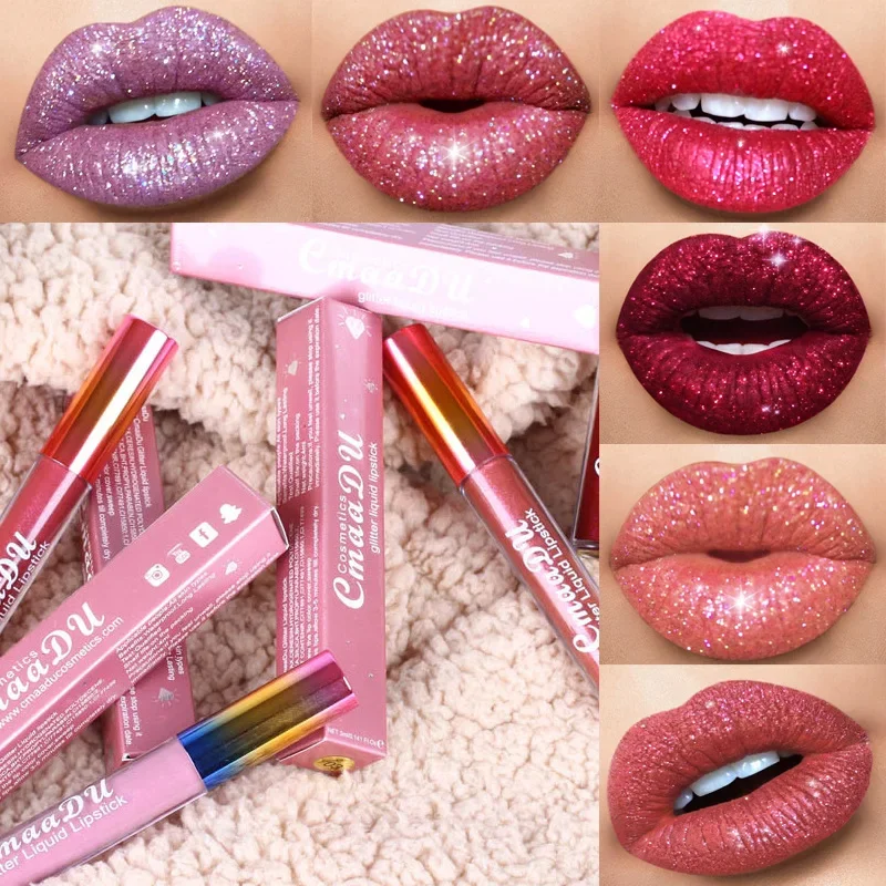 CmaaDU 6 Color Glitter Liquid Lipstick Diamond Shiny Lip Gloss Waterproof Long Lasting Pearl Lipgloss Women Lip Tint Cosmetics