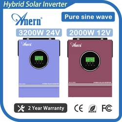 Anern 오프 그리드 하이브리드 태양광 인버터, MPPT 120A 컨트롤러, 최대 입력 PV 500VDC 4200W 3200W 인버터, 3200W, 2000W, 12V, 24V, 230V
