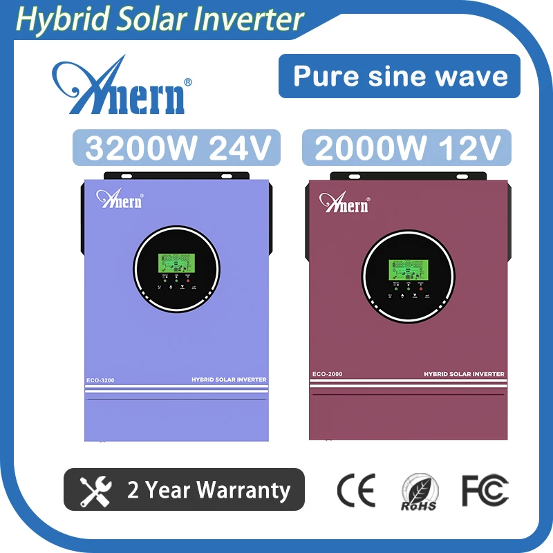 Anern 3200W 2000W Off Grid Hybrid Solar Inverter 12V 24V 230V With MPPT 120A Controller Max Input PV 500VDC 4200W 3200W Inverter