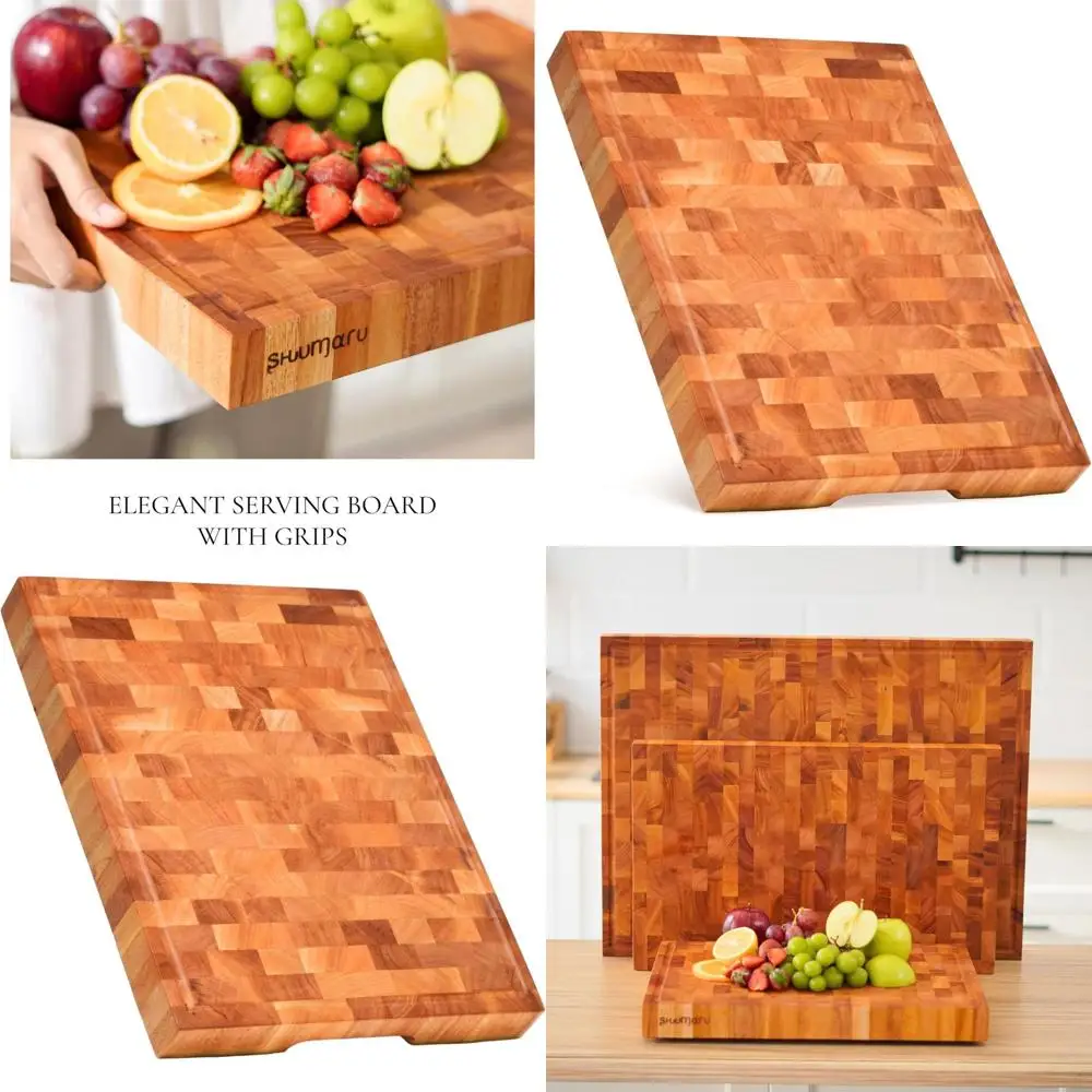 

16.5x12.6x1.6 Handcrafted Mahogany Butcher Block from Bali - Smooth, Juice Groove, Knife-Safe, Ergonomic, Non-Slip