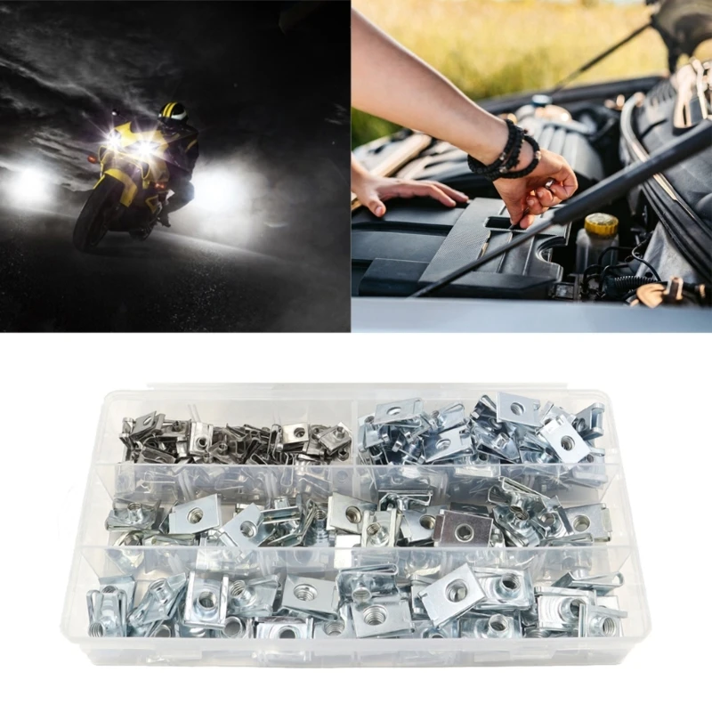 160Pcs Car Fixed Self-tapping Screw U-Type Nut Screws for Fender-Bumper Leaf Board Auto Interior Trim Panel Fastener Metal Clips