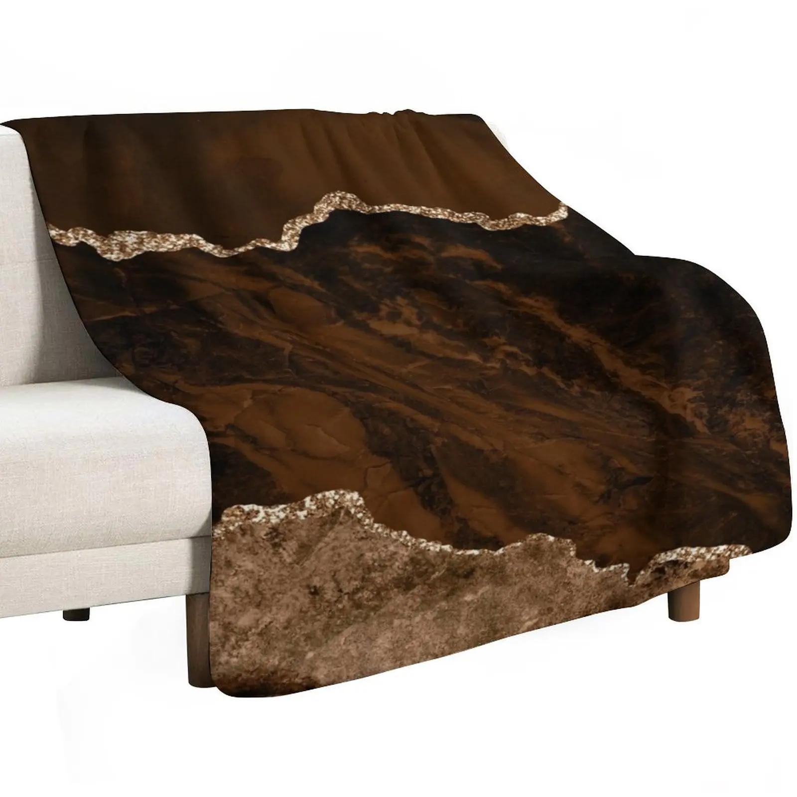 Abstract Brown & Gold Modern Geode Agate Design Throw Blanket Quilt Hairys christmas gifts Plush Shaggy Thin Blankets