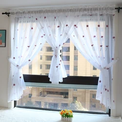 White Doris Yarn Curtains, Sheer Short Kitchen Window Treatments, Embroidered Small Rose Flowers, Living Room, Balcony, Bedroom