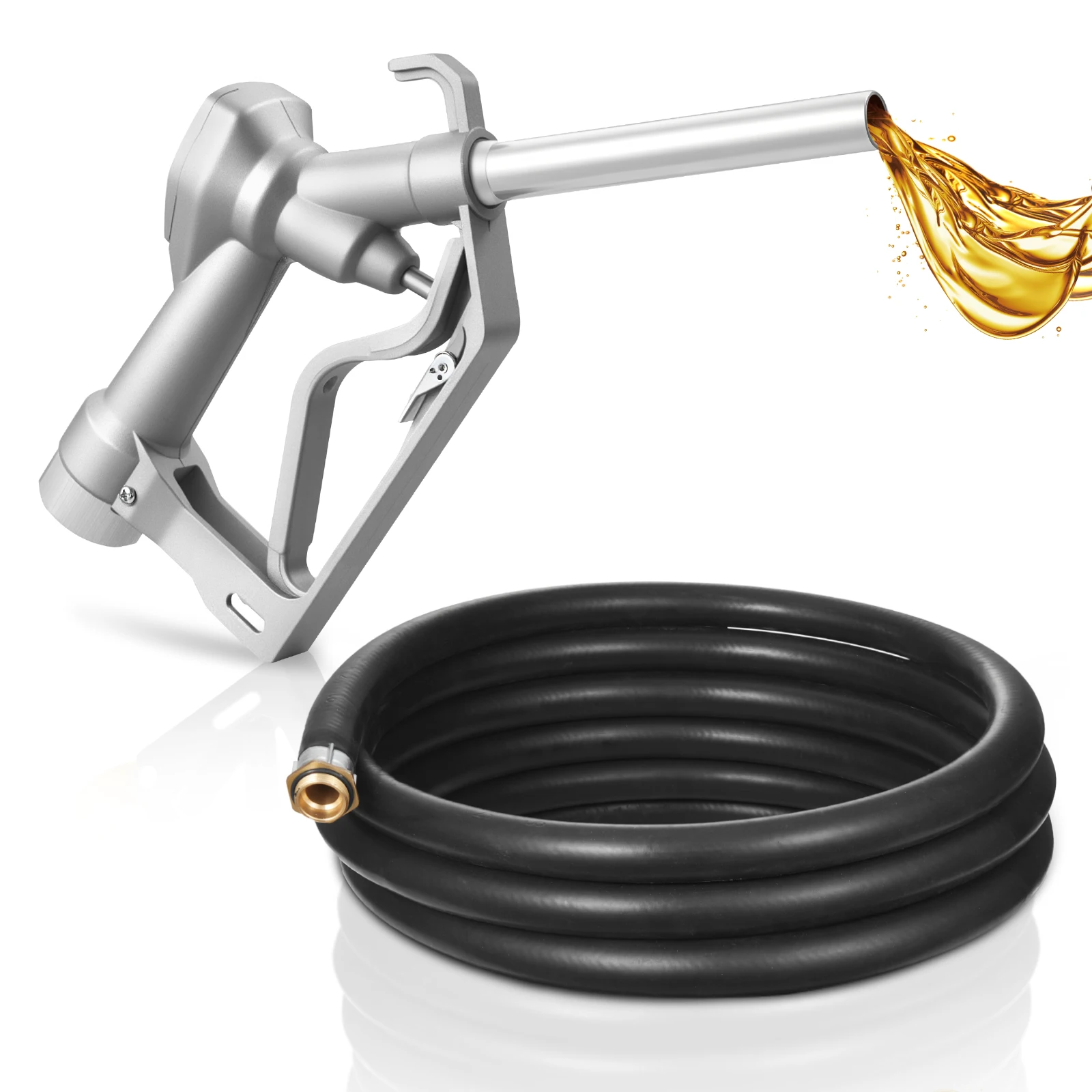 

Топливораздаточный пистолет SucceBuy 3/4 дюйма NPT с шлангом 10 футов, 2-скоростным фиксатором курка и носиком 0,78 дюйма для дизельного топлива, бензина и керосина