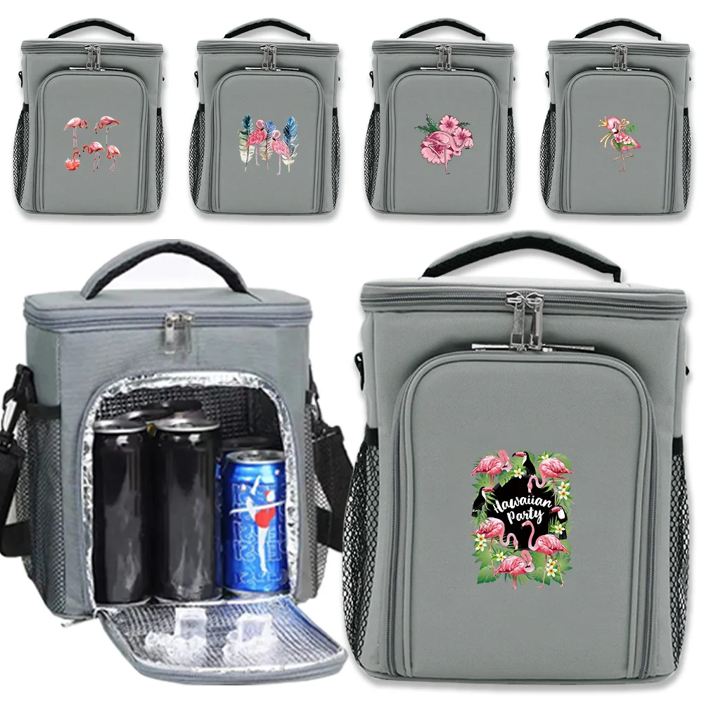 Ice Pack Cooler Insulated Case Thermal Bags Flamingo Printing Series Box Cooling Bag for Camping BBQ Front Opening Double-layer