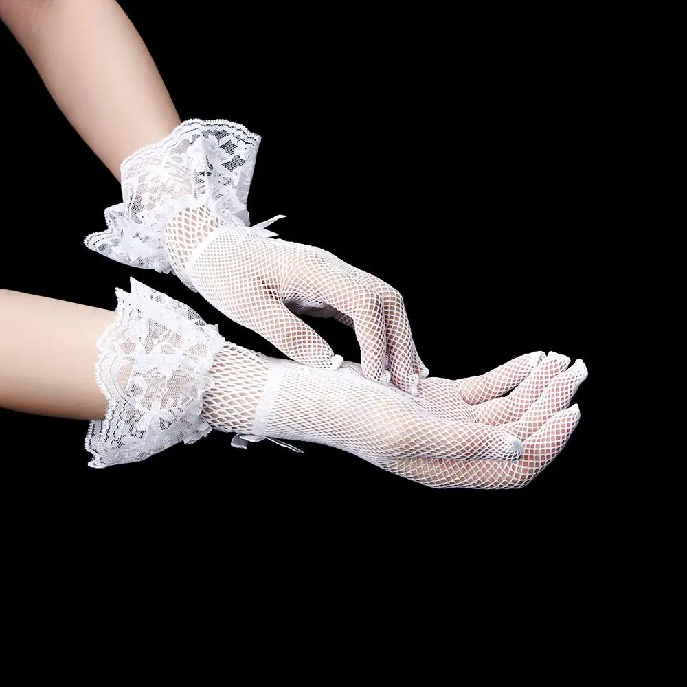 Black Lace Fishnet Wedding Bridal Gloves Lace Gloves Fingered Gloves For Party Wedding Dress