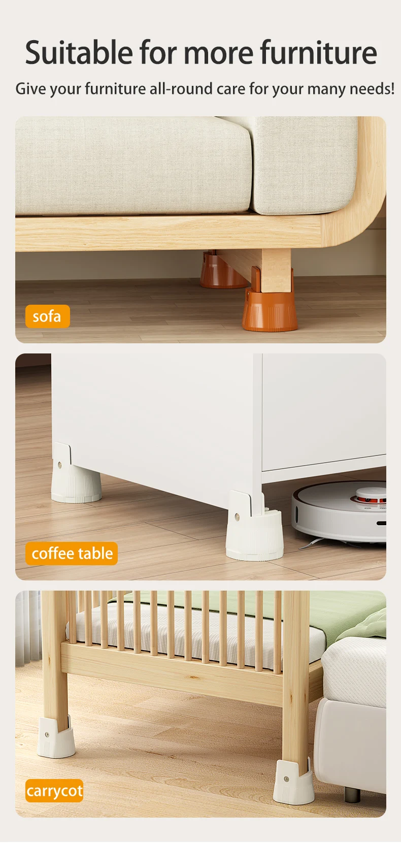 Adjustable Splint-Type Furniture Protection Pads: Moisture-Proof, Shockproof; Fit Table/Chair/Stool Legs, Heightens