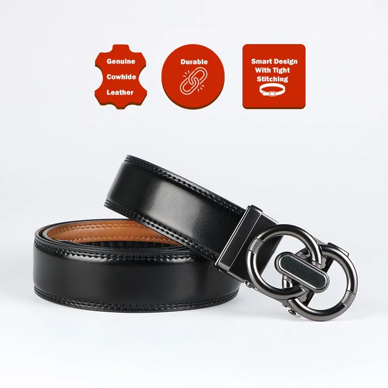 حزام سقاطة من الجلد الطبيعي للرجال ، مشبك أوتوماتيكي قابل للتعديل ، نمط عمل غير رسمي ، لوحة جلدية عالية الجودة