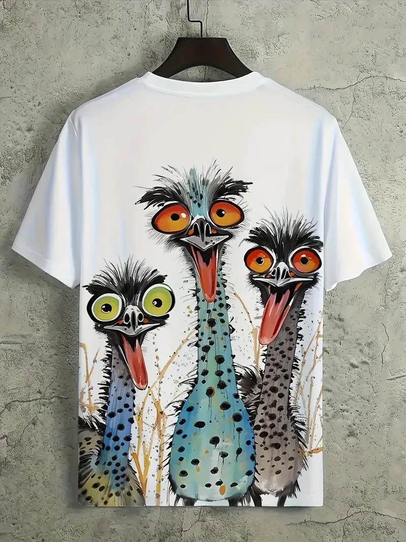 2025 جديد النعامة الجرافيك ثلاثية الأبعاد مطبوعة مضحك الحيوان تي شيرت للرجال النساء موضة الصيف عادية تيز فضفاض المتضخم الاطفال تي شيرت #6