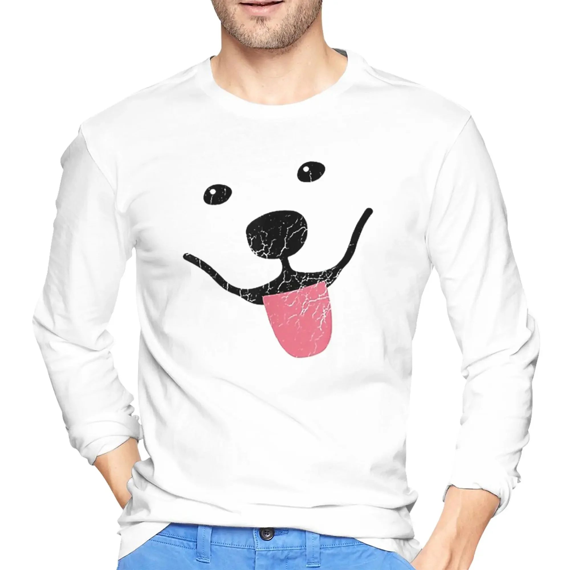 

Funny Samoyed Men's Long Sleeved T-shirt Breathable Round Neck T shirts Spring and Autumn Men tops