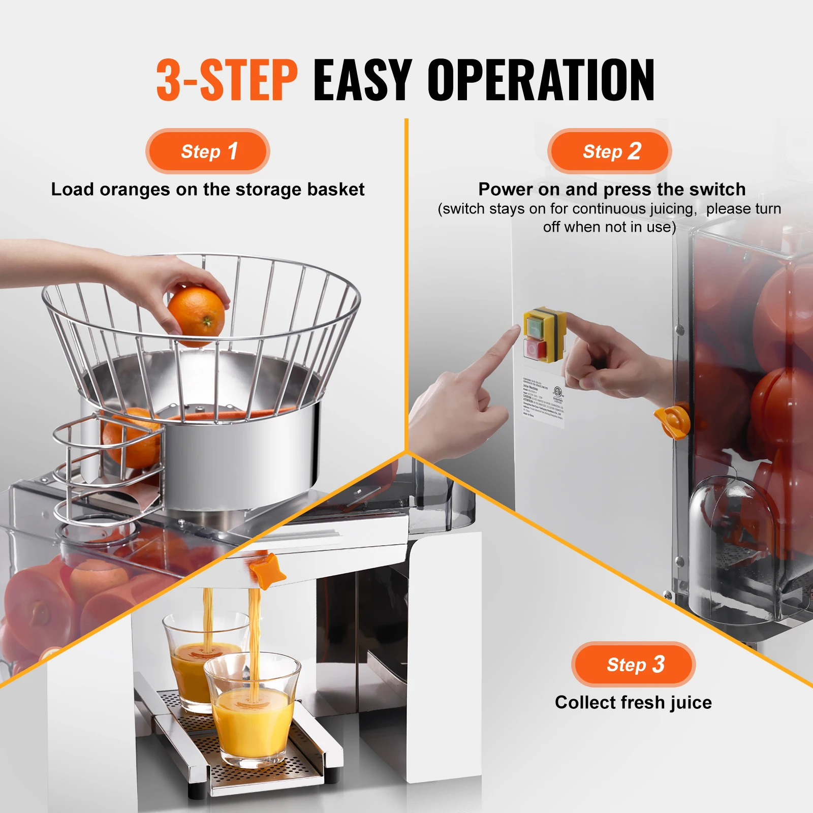 SucceBuy Commercial Orange Juicer Machine Automatic Juice Extractor Stainless Steel Orange Squeezer  with Pull-Out Filter Box﻿