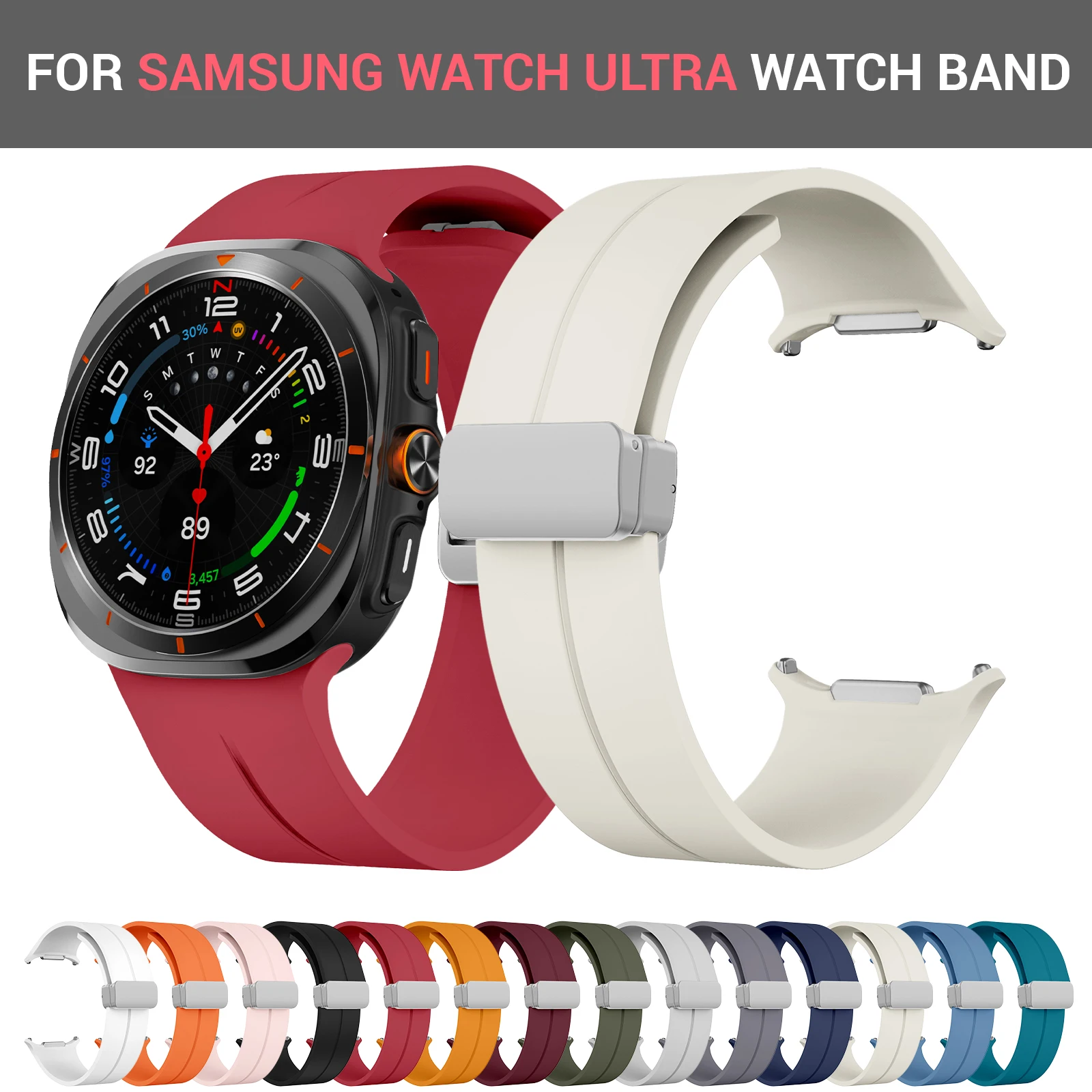 For Samsung Galaxy Watch Ultra Sports Silicone Straps Galaxy Watch Ultra 47mm Band Bracelet Magnetic Folding Buckle Watchbands