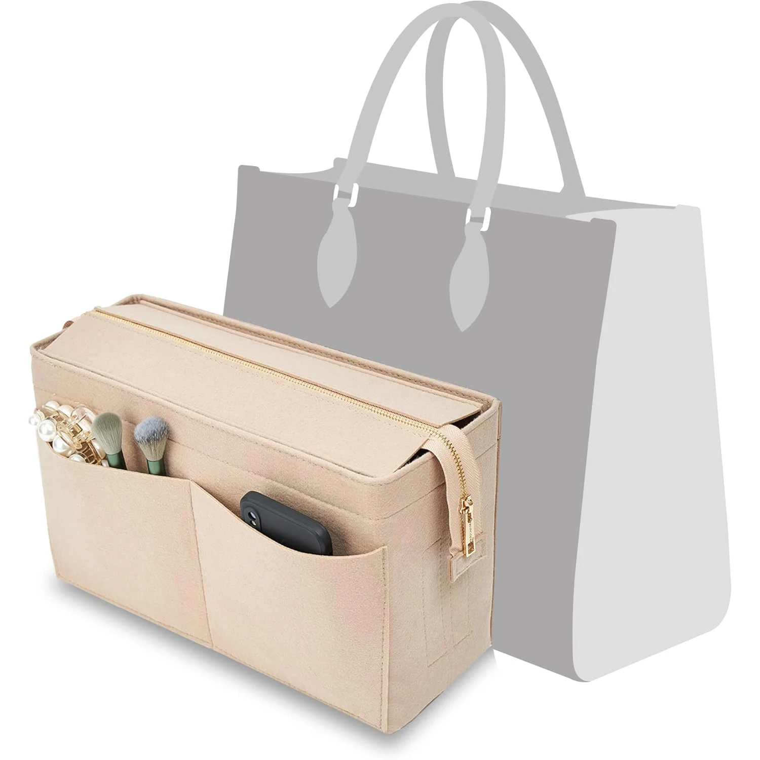 Felt Purse Organizer Insert Onthego MM Handbag Tote Bag Organizer Bag in Bag with Removable Zipper