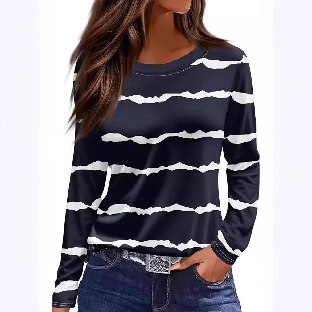 موضة زهرة شريط نمط ثلاثية الأبعاد مطبوعة المرأة طويلة الأكمام تي شيرت الخريف ملابس نسائية Casaul الجولة الرقبة النساء الملابس بلايز