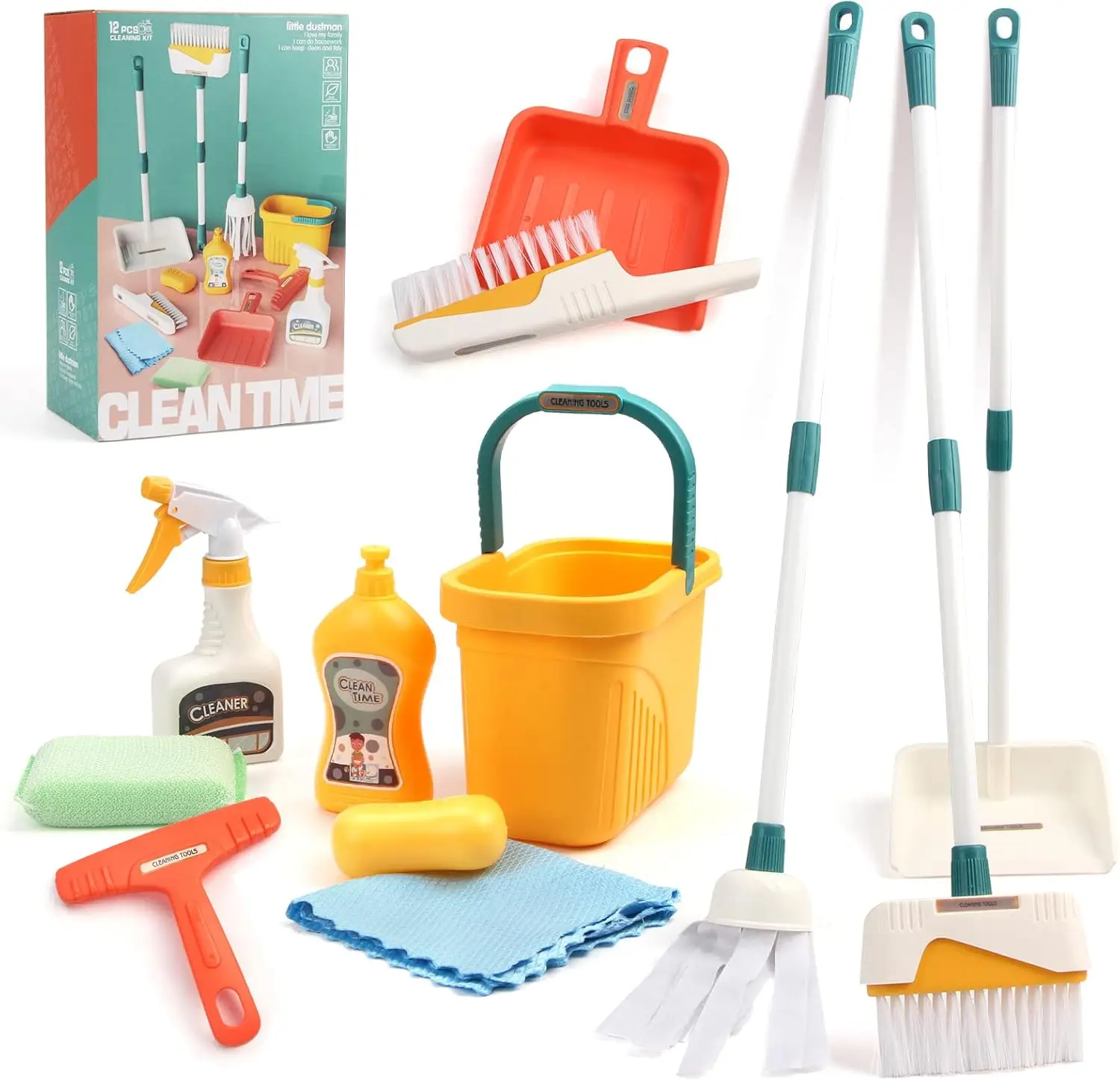 

12-Piece Pretend Play Cleaning Set with Detachable Broom and Dustpan for Kids