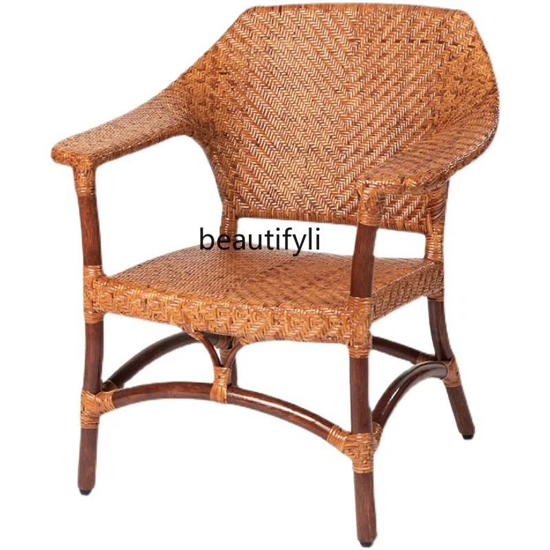 Natural Elderly Rattan Chair Woven Armchair Single Home Leisure Balcony Desk Chair