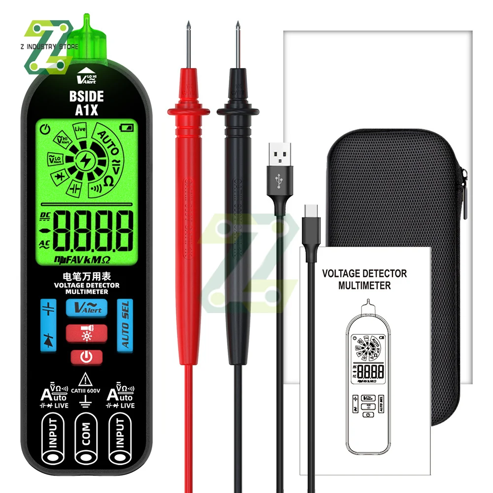 BSIDE A1X Contactless Smart Digital Multimeter Rechargeable Electronic Tester DC AC Current Voltage Capacitance Diode Tester