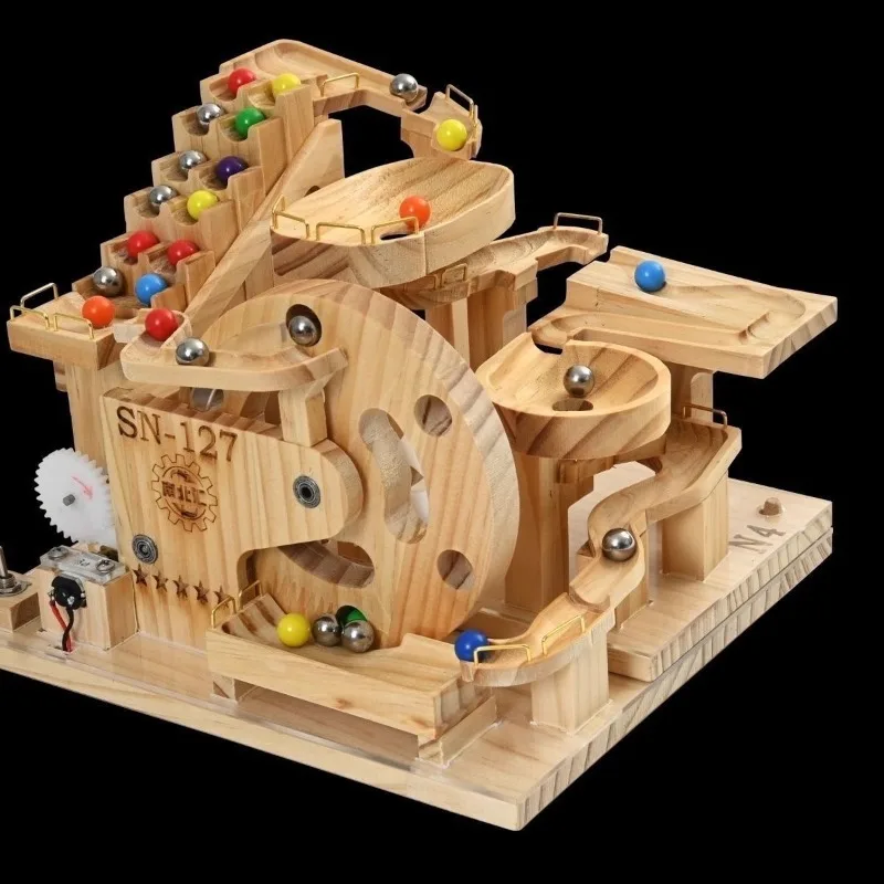 Puzzle assembly model difficult electric wood mechanical ball building block DIY handmade toys for boys and girls