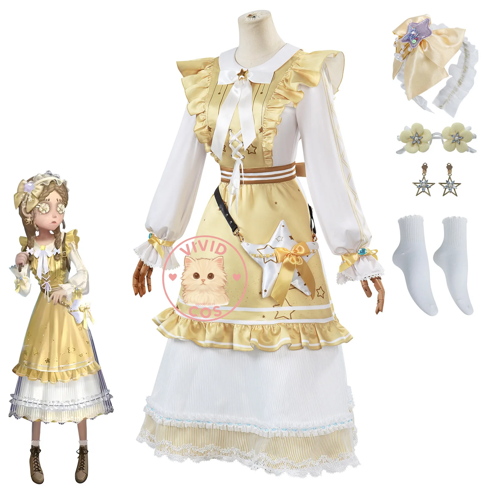 Jeu populaire identité V jouet marchand Cosplay Costume Anime Annie Lester jeu de rôle tenue mignonne petite fille robe jaune perruque Anime