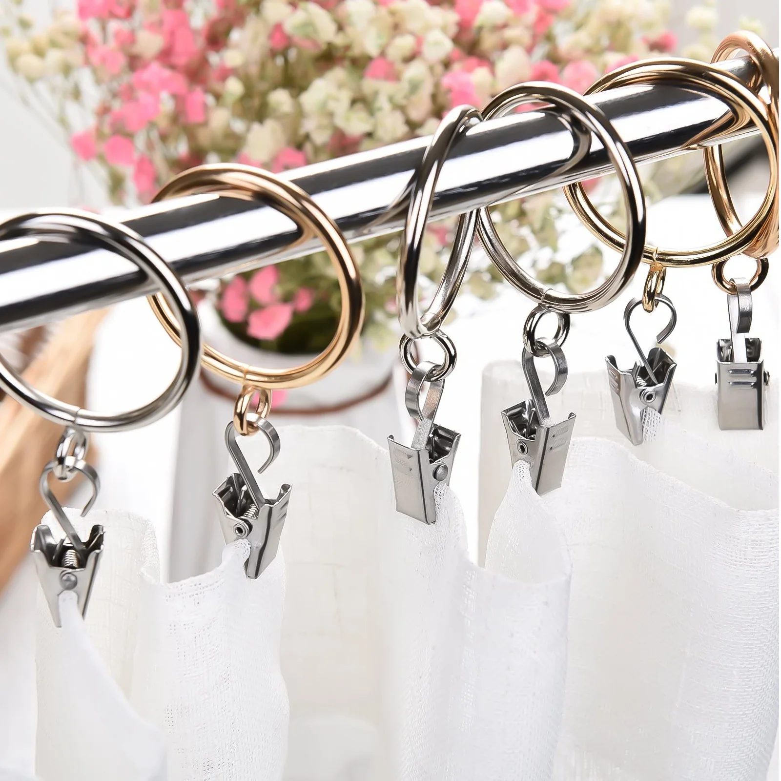 

100Pcs Stainless Steel Drapery Clips Curtain Clip Rings Heavy-Duty Spring Hooks for Hanging Curtains Drapery Hook Curtain Rings