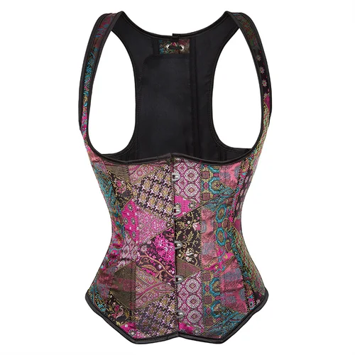 Imagen 2 del producto Corsé debajo del busto de acero con deshuesado, entrenador de cintura de talla grande, Steampunk, con correas, gótico, debajo del busto, con cordones, a rayas en la espalda