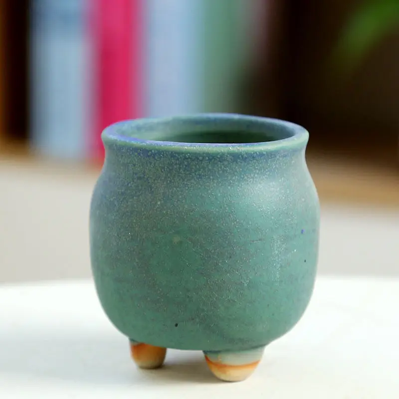 Mini Fleshy Flowerpot Ceramic，Breathable Thumb Pot Flowing，Handmade Pots Chinese Style Bonsai Training Flowerpot Ceramic Crafts