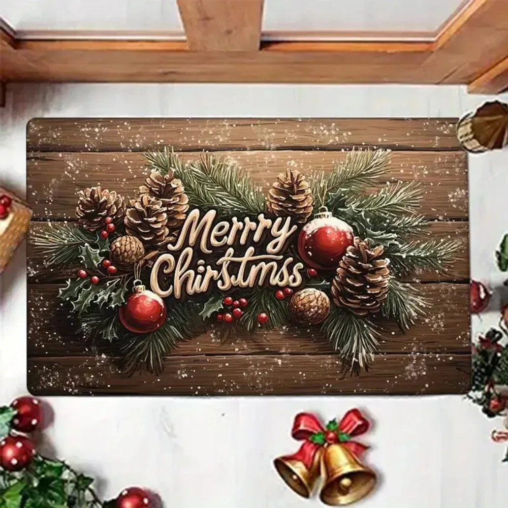 

Red Merry Christmas Carpet Bathroom Mat Anti Slip and Retro Absorbent Mat Door Mat New Year Party Red Home Decoration Carpet