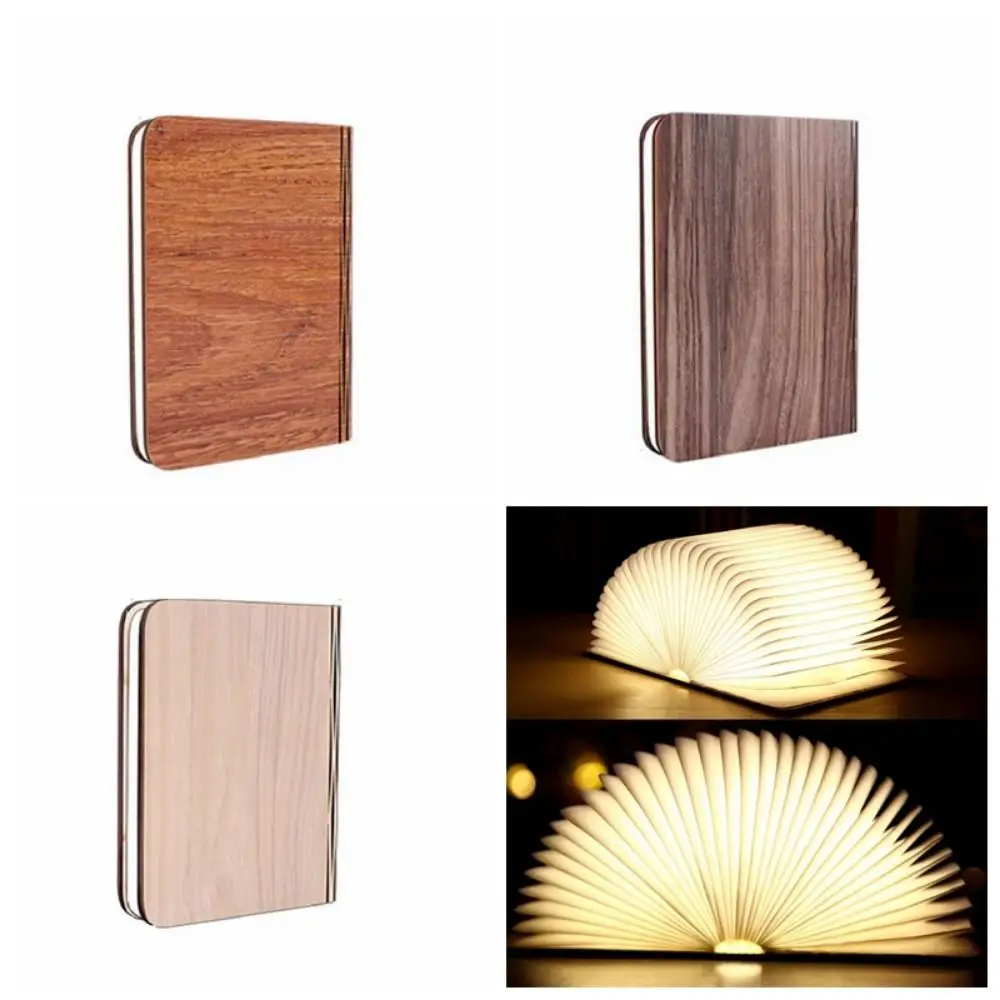 

Book Lovers Wooden Folding Book Lamp Portable 3 Colors Table Lamp Magnetic Design Faux Books LED Book Light Home Office Decor