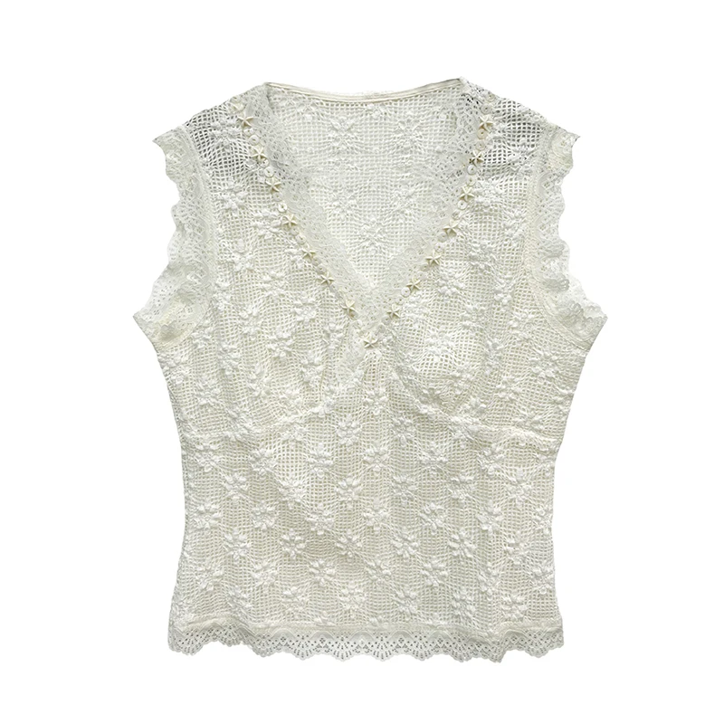 

MadBlack-Women's European Vest, Sexy Sleeveless V Neck Lace, Fashion Slim S-3XL Thin Knit Camisole, 2026 Summer New T65209CC
