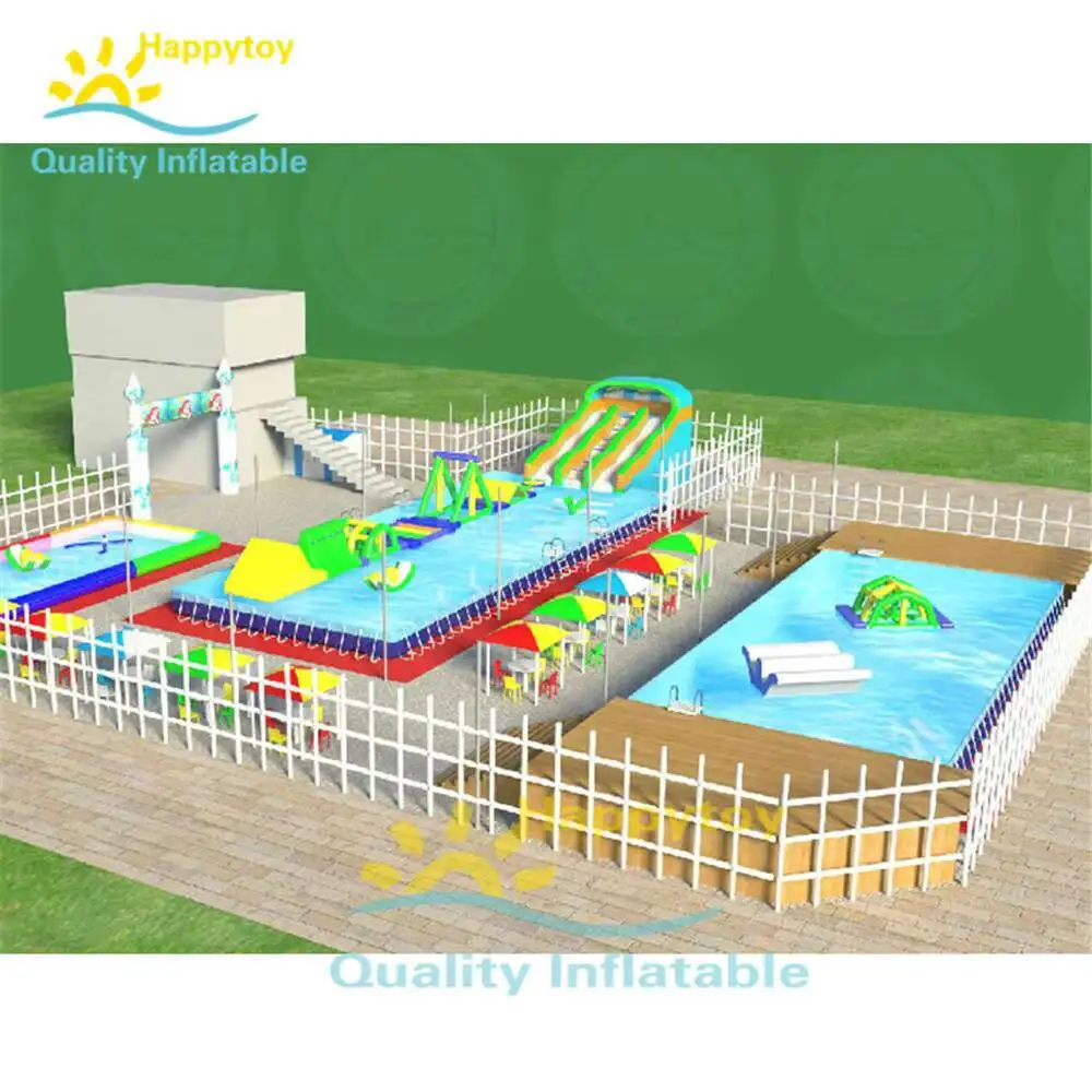 Giant Land Opblaasbare Water Speeltoestellen Zwembad Glijbaan Park Voor Kinderen Volwassenen