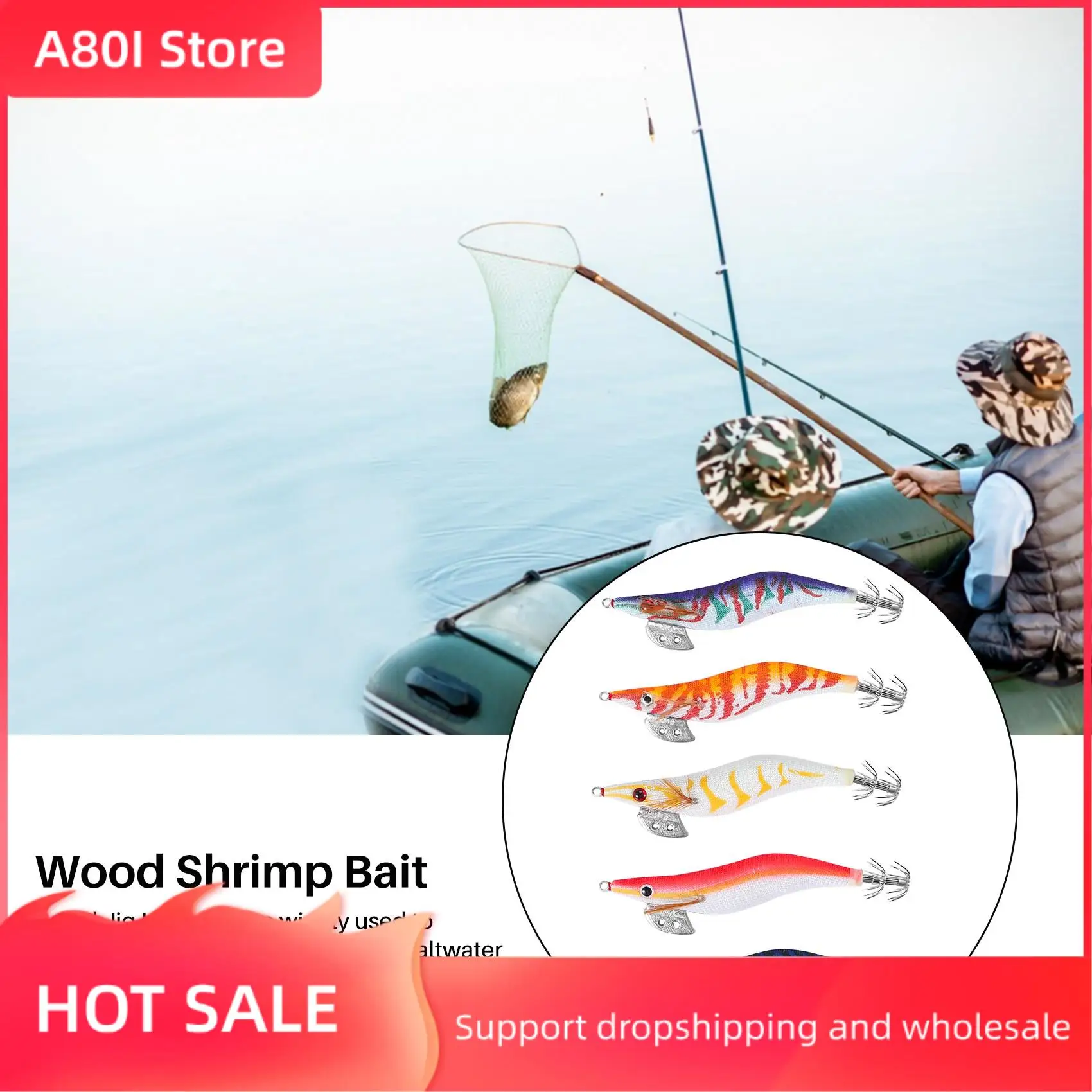 

A80I 10Pcs Artificial Squid Jigs Lures Wood Shrimp Fishing Bait 12Cm 3.0 Octopus Cuttlefish Lures With Storage Box