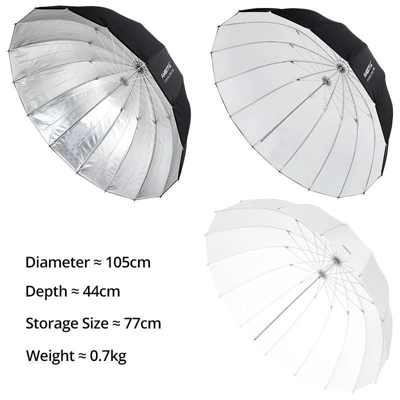 AMBITFUL UB-105 UB-130 UB-160 Parabolic Reflective Umbrella 105cm 130cm 160cm Black Silver White Studio Light Umbrella Diffuser