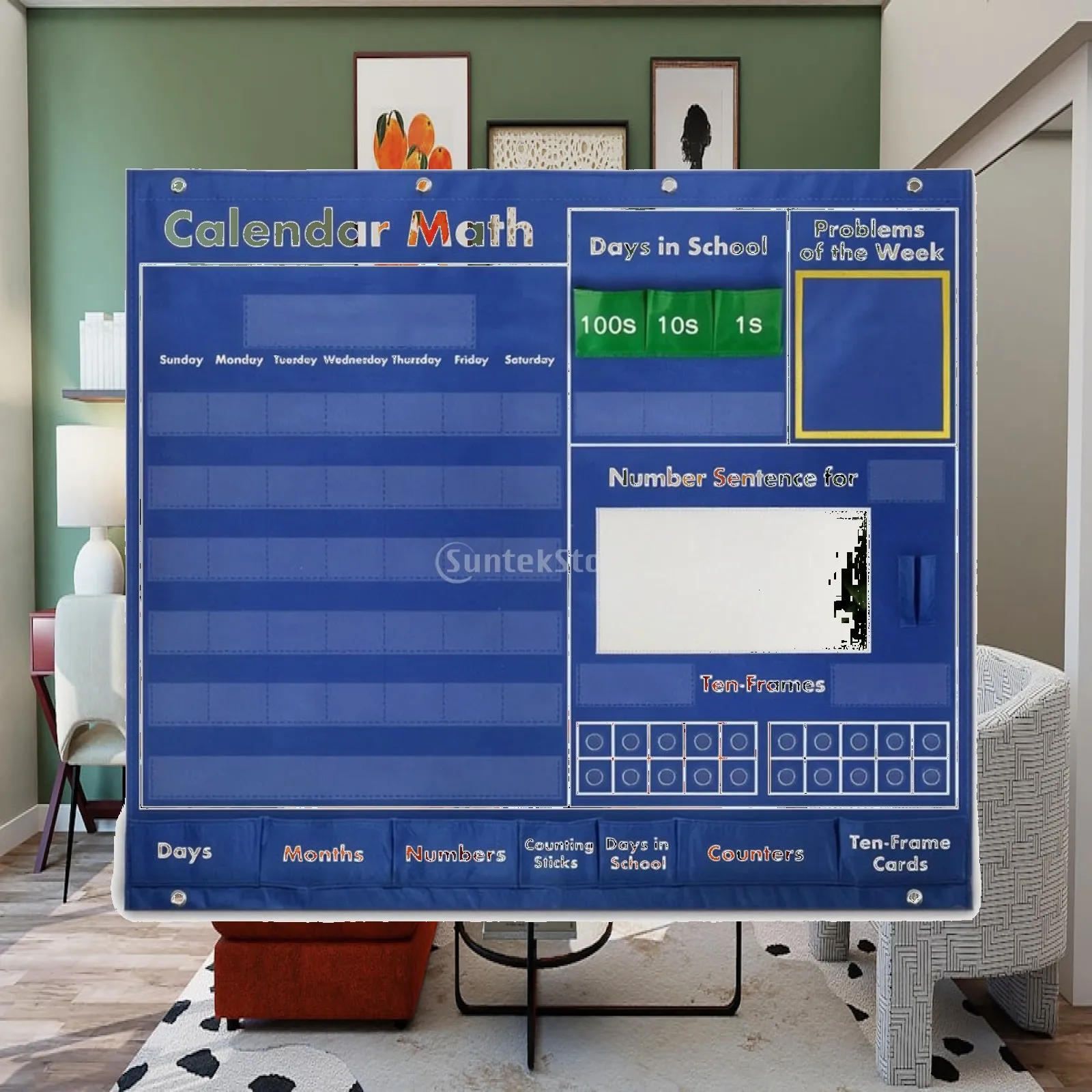 Math Calendar Pocket Chart Interactive Preschool Math Calendar Classroom Pocket Chart Educational Dry-Erase for Teachers