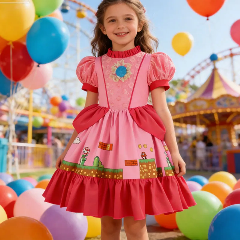 Girl Rosalina Halloween Princess Peach Dress Birthday Christmas Party Pageant Gown Disguise Cosplay Clothing Birthday Vestido