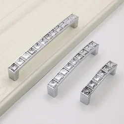 European Style Kitchen Drawer Cabinet Handles Inlaid with Crystal Simple Wardrobe Cupboard Handles for Furniture