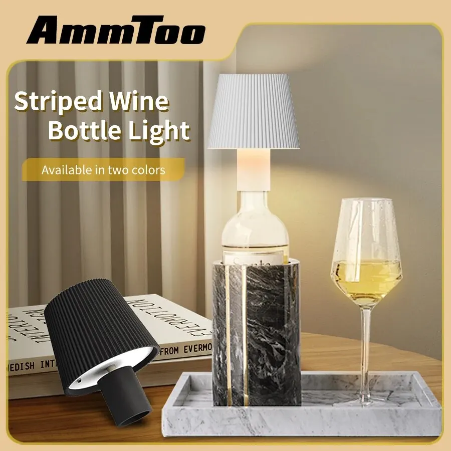 AmmToo-lámpara de mesa para botella de vino, Interruptor táctil de carga portátil extraíble, luz nocturna, decoración para Bar, cafetería, ambiente