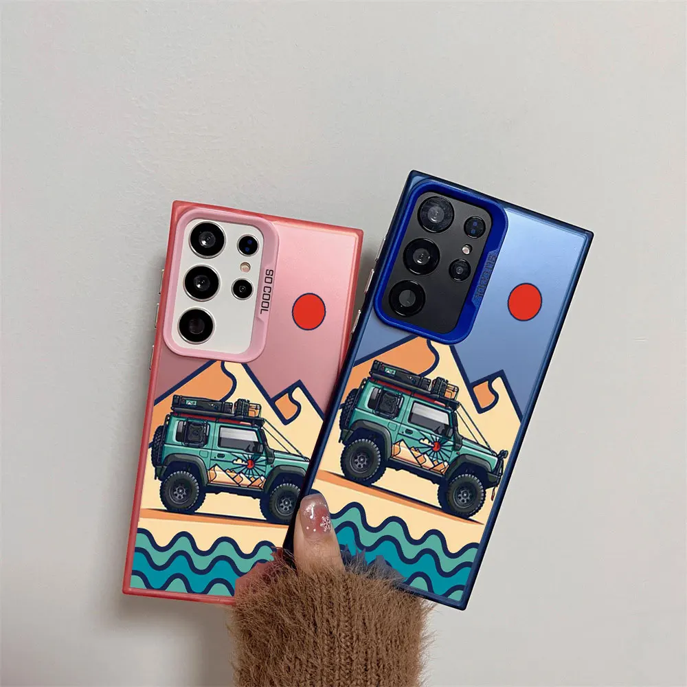 Silver IMD Shockproof Phone Case For Samsung Galaxy A71 A72 A73 A56 A55 A54 A53 A52 A52s A51 A50 4G 5G Cartoon Car Pattern Cover