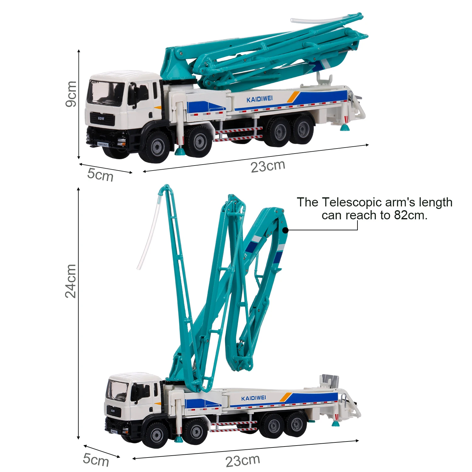 Modèle de camion à pompe à béton en alliage pour enfants, jouet de camion de voiture, ornements en métal pour adultes, cadeau de Noël et du Nouvel An, jouets pour garçons, 1:55