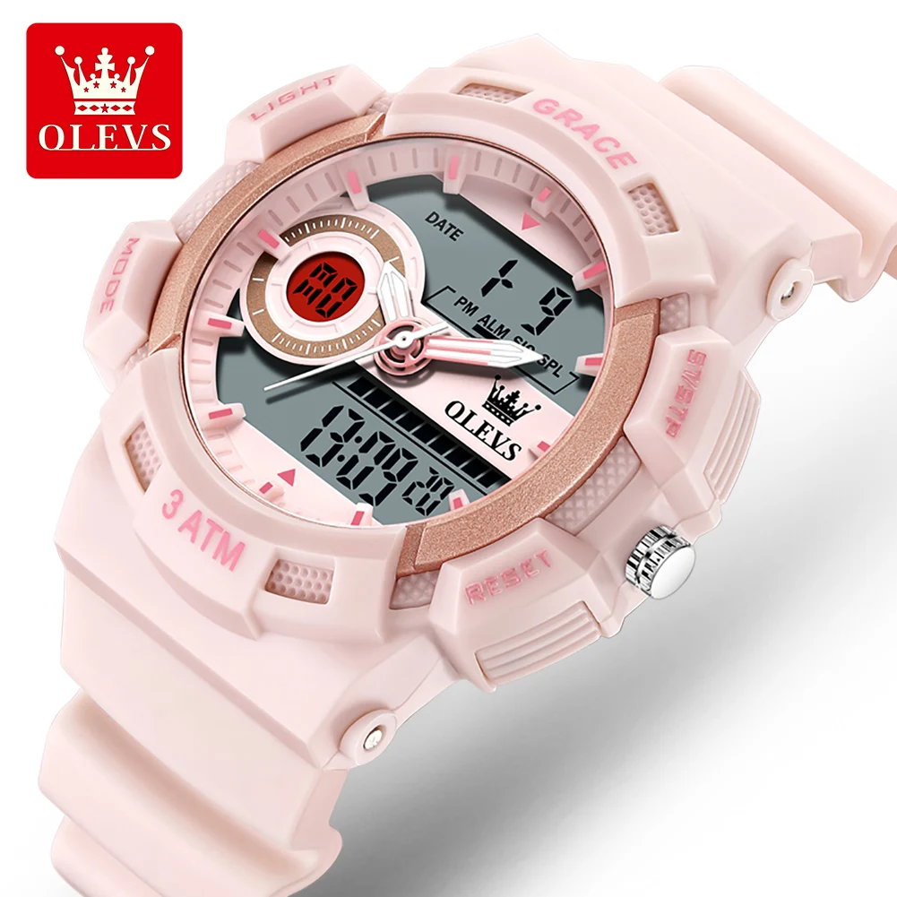 OLEVS New Fashion Electronic Quartz Watches Fashion Silicone Strap Womens Wristwatches Alarm Stopwatch Sports Women's Watches